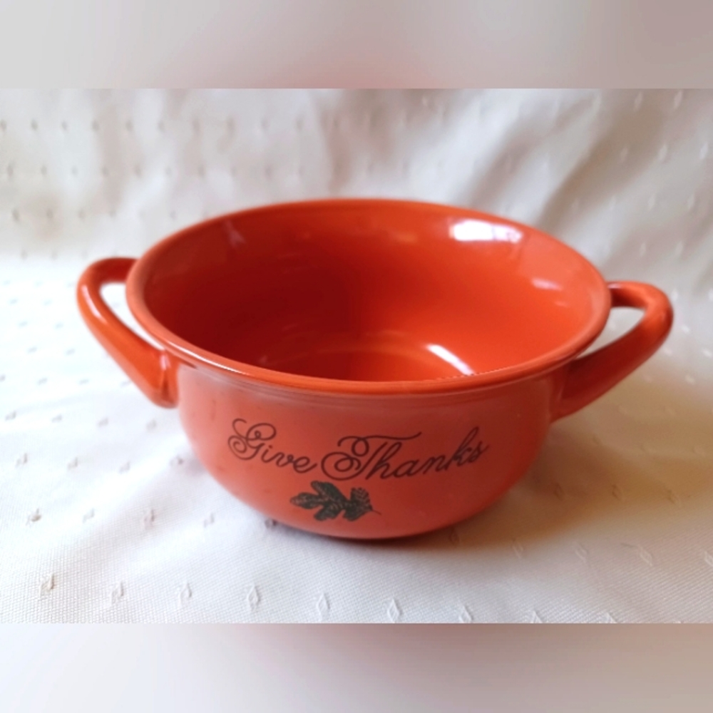 Holiday Homes- Ceramic serving  Soup/Snack  Bowl with Handles -Color- Orange